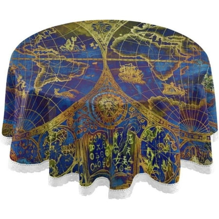 SKYSONIC 60" Nautical Map Round Table Cloth, Spill Proof Wrinkle-Free Oil-Proof Waterproof Microfiber Tablecloth for Kitchen Dinning Room Party Home Picnic, Diameter Table Cover