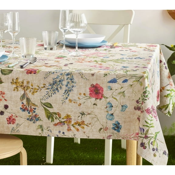 Provence Decor Amelie Wildflowers Waterproof 98x59" French Country Floral Wildflowers Green Cotton Acrylic Tablecloth