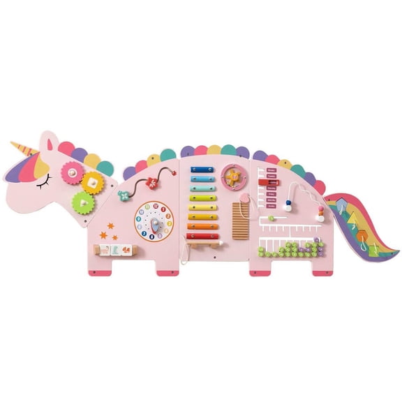 Resenkos 11-in-1 Dinosaur Themed Montessori Busy Board Wall Panel - Pink