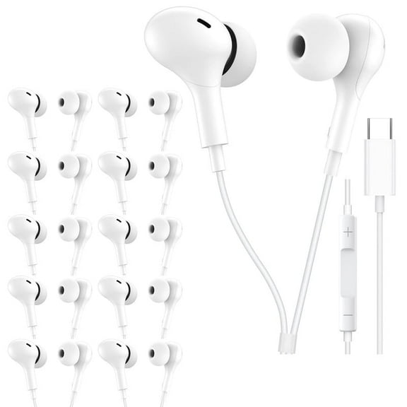 10 Pack TTech Type C Wired Headphones USB-C Earbuds Earphones Compatible with iPhone 16 Pro Max / 16 Pro / 16 Plus / for Samsung Galaxy S24/S23/S22/S21 Ultra, Google Pixel 8/7/6/6a, White
