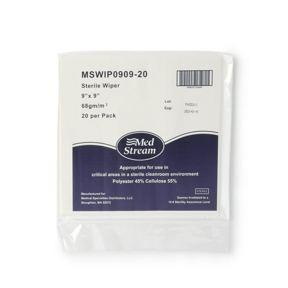 McKesson Cleanroom Wipes, Sterile - Low-Linting, Disposable, 9 in x 9 in, 20 Wipes, 15 Packs, 300 Total