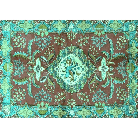 Ahgly Company Machine Washable Indoor Rectangle Persian Turquoise Blue Traditional Area Rugs, 2' x 4'