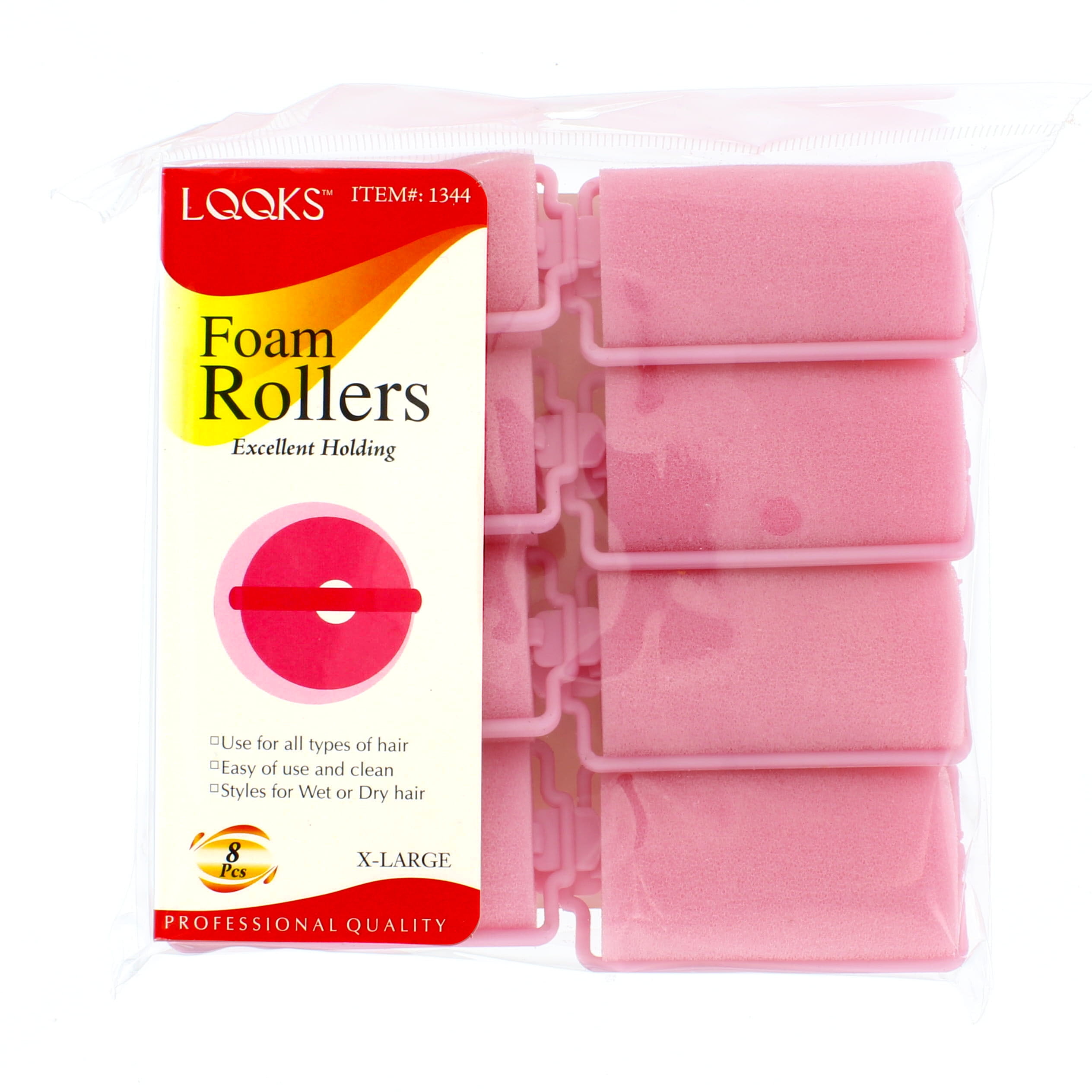 LQQKS Pink XLarge Foam Hair Rollers 8Pack, Voluminous Curls with