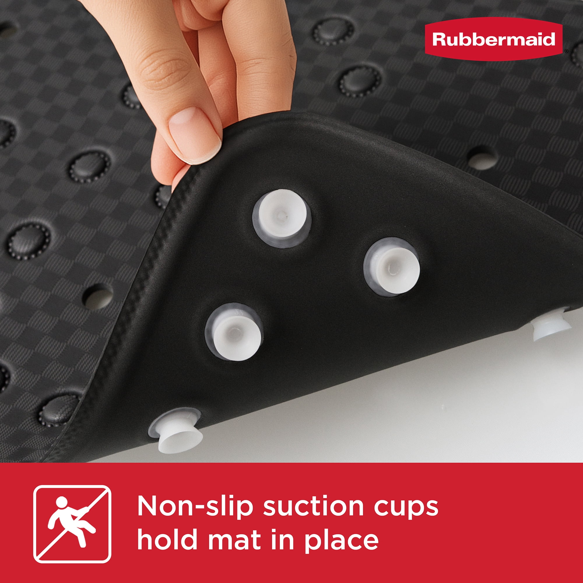 Rubbermaid Soft Foam Tub Mat, Non-Slip Bath Mat with Quick-Drain Holes, BPA-Free TPE, 35.88" x 17", Black