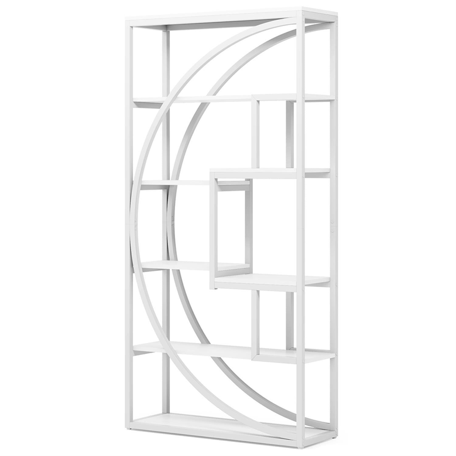 Demi Bonn 70" Industrial Bookshelf Bookcase with 8 Open Storage Shelf for Bedroom, Living Room, White