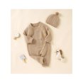 thumbnail image 3 of Cenuakty Baby Knit Jumpsuit Set, Long Sleeve Crew Neck Button Closure Solid Romper with Hat, 3 of 9