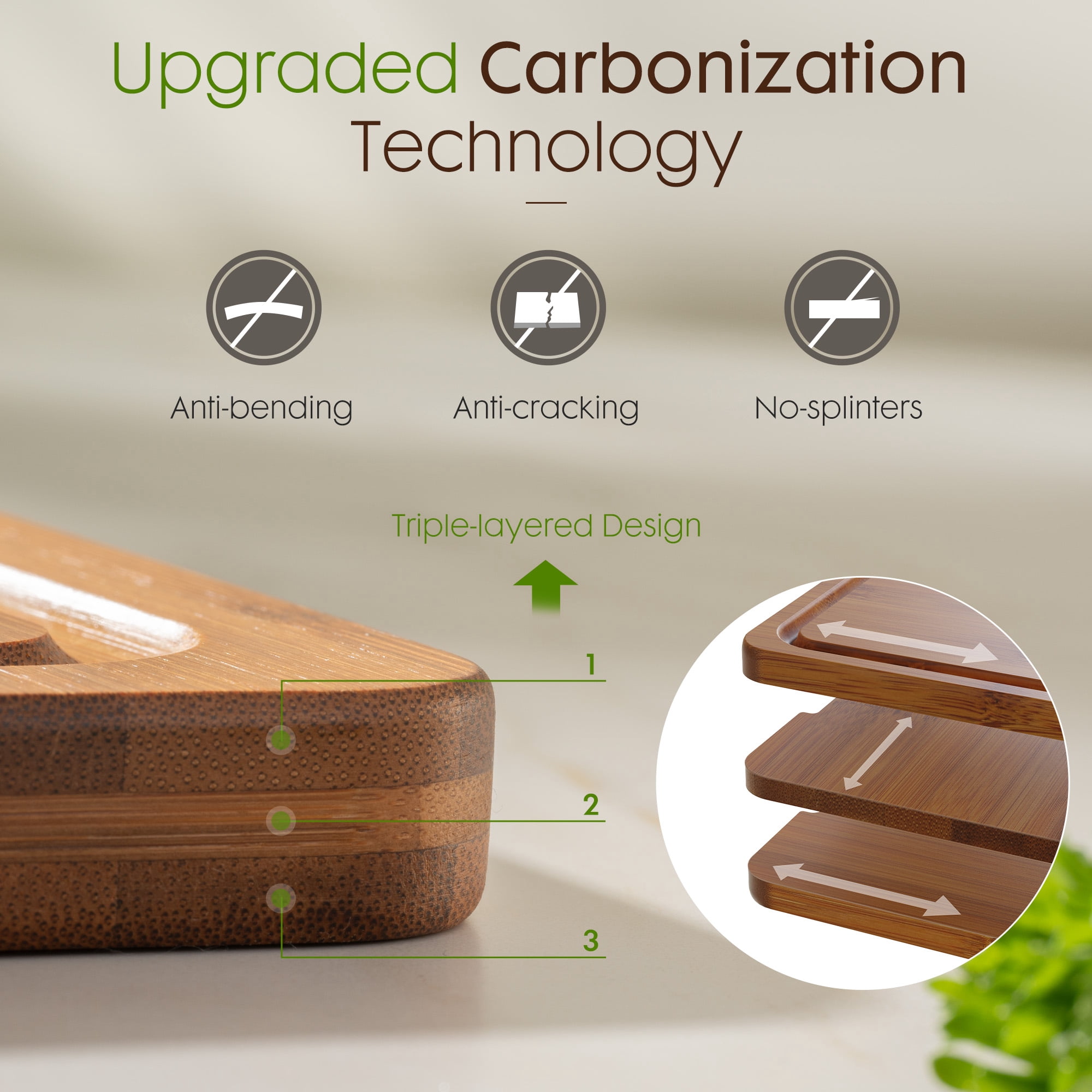 Astercook 4-Pieces Wood Cutting Board, Bamboo Chopping Board for Kitchen with Holder, Cutting Boards Set with Juice Groove and Handles, Charcuterie Board for Chopping Meat, Vegetables and Fruits