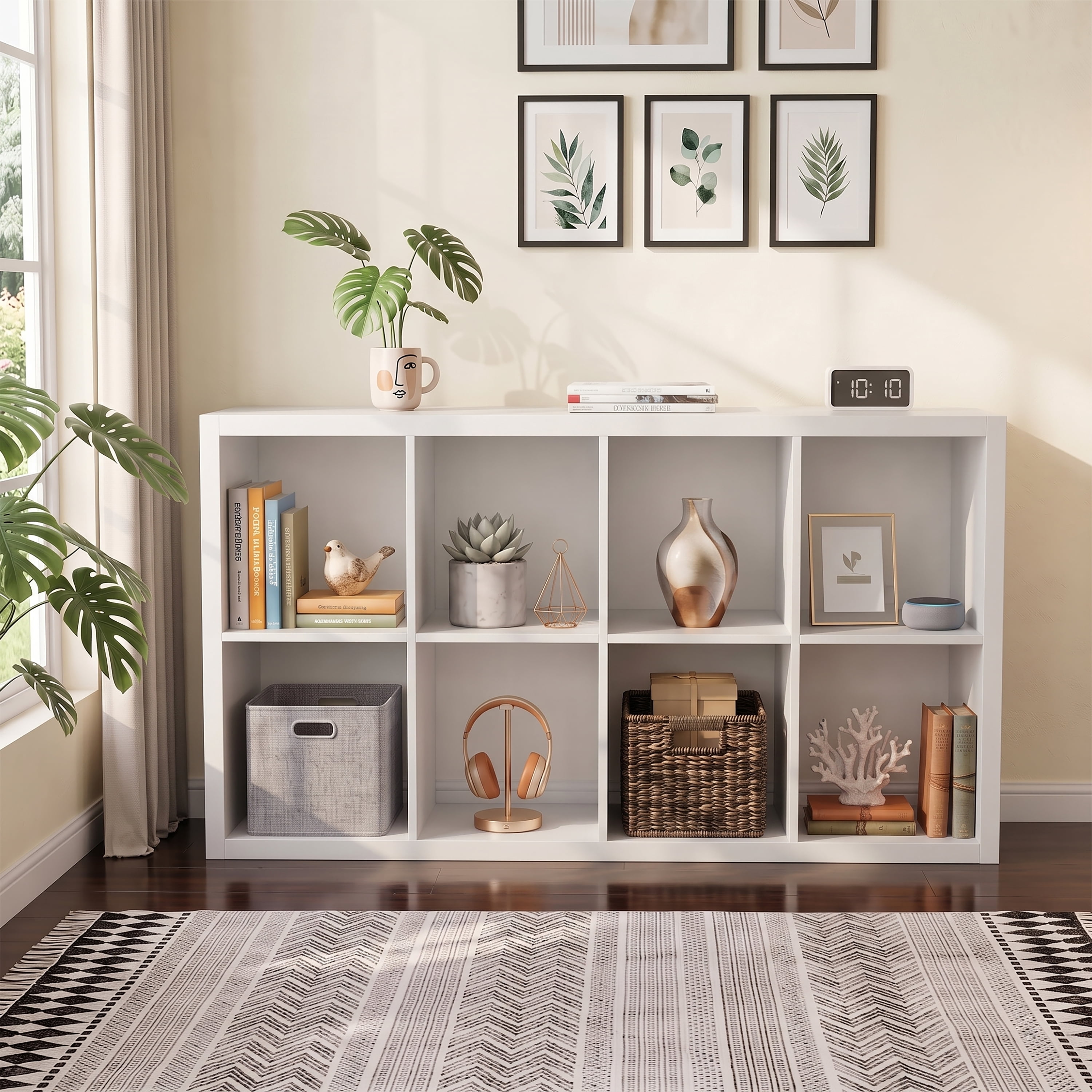 Leumius 8-Cube Open Back Storage Organizer, 2x4 Bookcase Shelving Unit for Home and Office, White