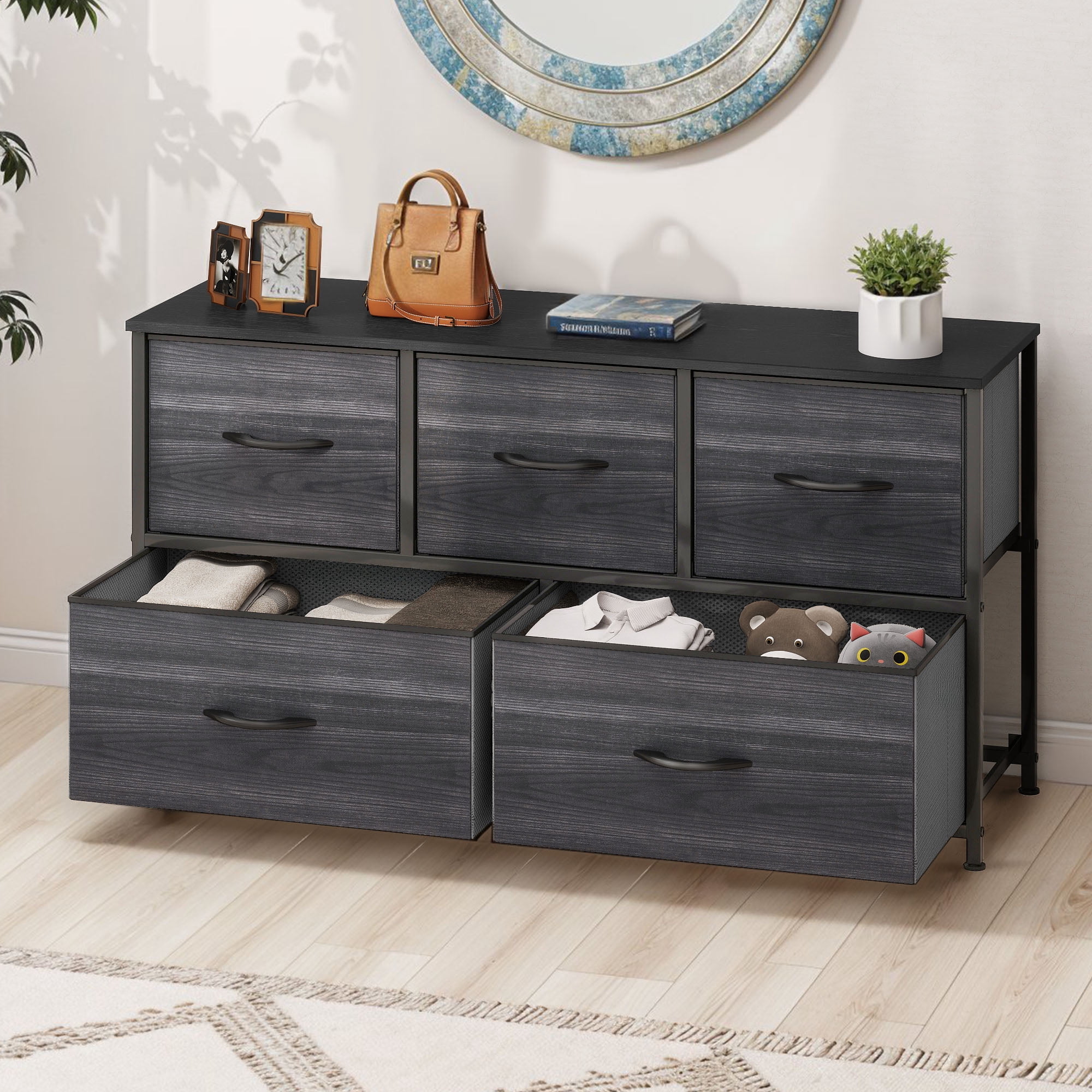 Dextrux 5 Drawers Fabric Storage Dresser - Organizer Unit for , Living Room, Closets