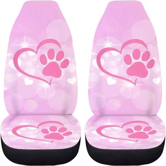 Bucket Decor Interior Auto SUV Truck Only Covers Seats Front Women for Accessoies Car Pink Heart Covers Seat Car Print Paw Dog