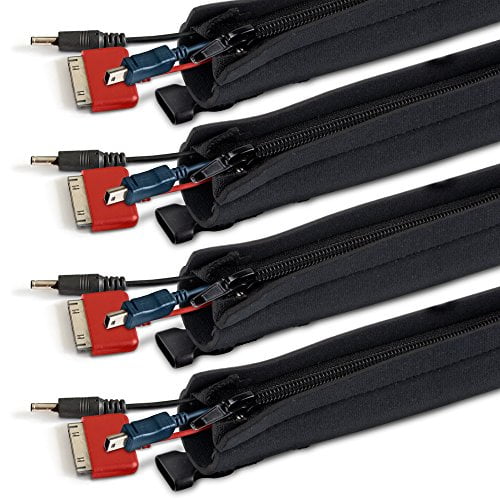 20" Cable Management Sleeves Flexible Neoprene Wire Organizer & Buckles