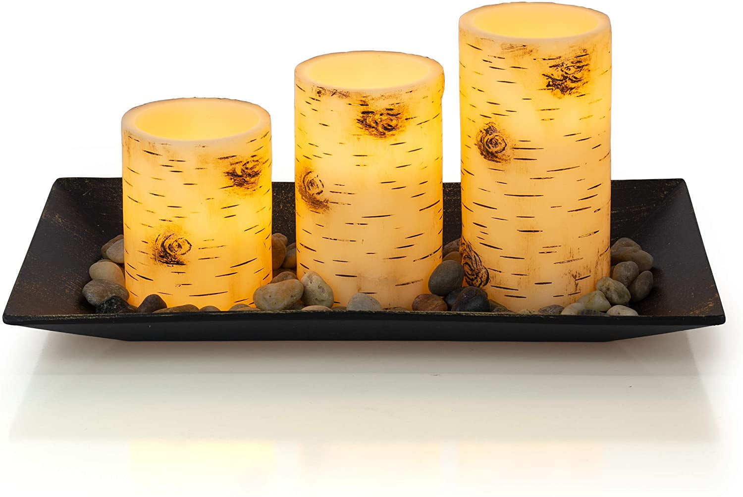 Dawhud Direct Birch Bark Candlescape Set, 3 LED Flickering Flameless