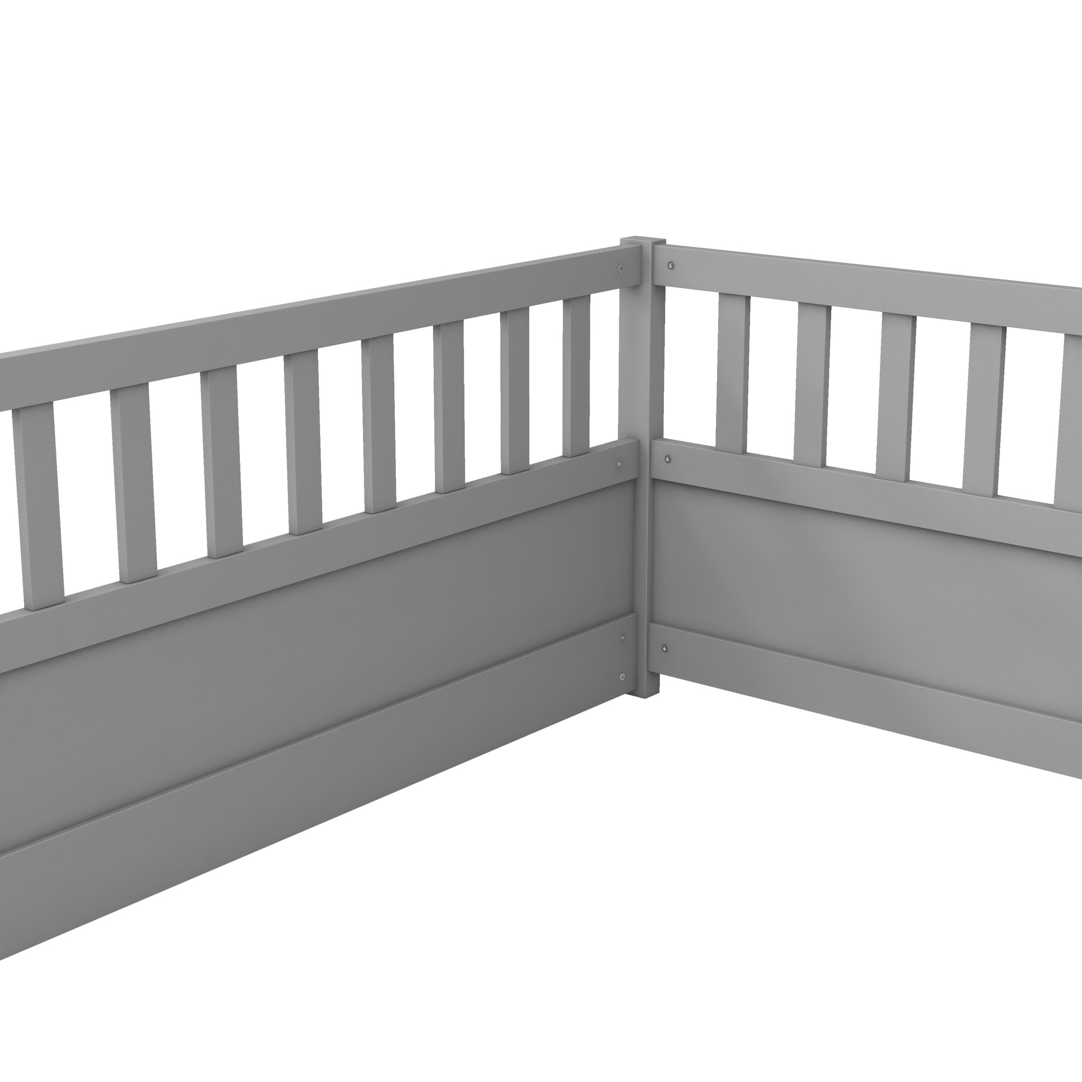 Noble House Full Size Montessori Floor Bed with Safety Guardrails and Door, Wood Kids Bed Frame, Gray