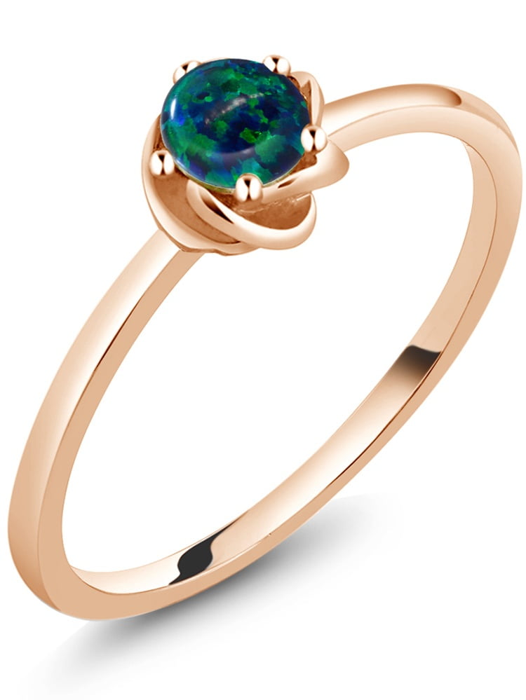 0.50 Ct Round Cabochon Green Simulated Opal 10K Rose Gold Ring by