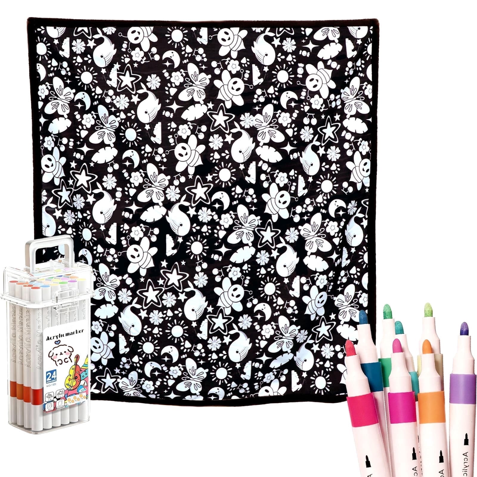 DIY Coloring Blanket for Adults with 24 Washable Markers, 50x60 Inch Personalized Soft Fuzzy Velvet Blanket for Coloring, Creative Gift for Bed, Couch, Home Decor (B)