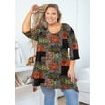 thumbnail image 6 of SHOWMALL Plus Size Shirt for Women 3/4 Sleeve Clothes Boho Patchchic Brown 1X Blouse Swing Top Crewneck Maternity Loose Clothing for Leggings, 6 of 7