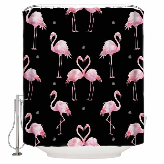 Pink Flamingo Bathroom Shower Curtains with 12 Hooks Polyester Waterproof Shower Curtain for Stalls and Bathtubs Summer Tropical Animals Black Decorative Bathroom Privacy Curtain 36x78 Inches