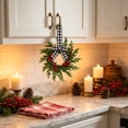 thumbnail image 5 of Mini Christmas Wreath for Kitchen Cabinets, Norfolk Pine Wreath with Black White Grid Bow Red Berries, Farmhouse Window Door Holiday Decor 10.6in, 5 of 9
