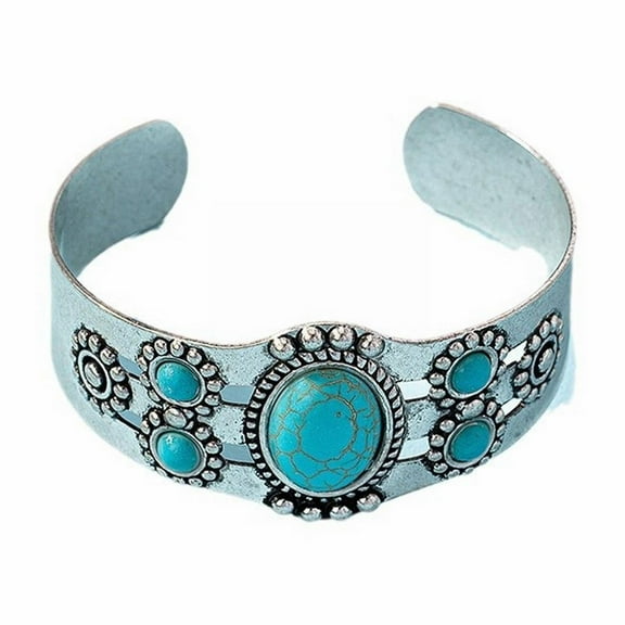 SUSHANG Turquoise Bracelet Turquoise Cuff Bracelet Blue Stabilized Turquoise & Bracelet Stainless Adjustable Cuff Bracelet | Boho Jewelry for Men & Women