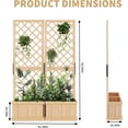 thumbnail image 3 of Outdoor Privacy Screen with Planter Box - 2-Panel Freestanding Garden Fence,41"x10"x65" Tall Outdoor Divider with Drain Holes & Raised Bed for Patio,Deck & Backyard (Natural Wood), 3 of 7