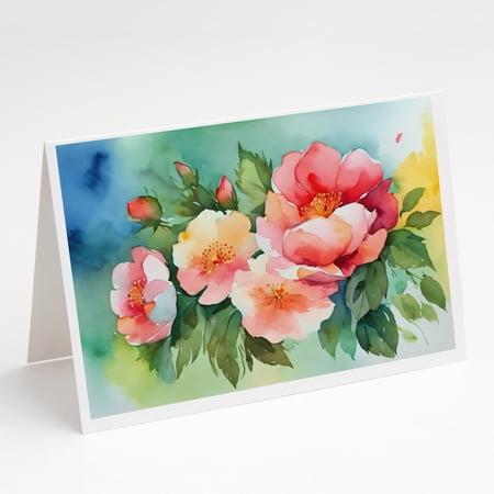 Georgia Cherokee Rose in Watercolor Greeting Cards and Envelopes Pack of 8 7 in x 5 in