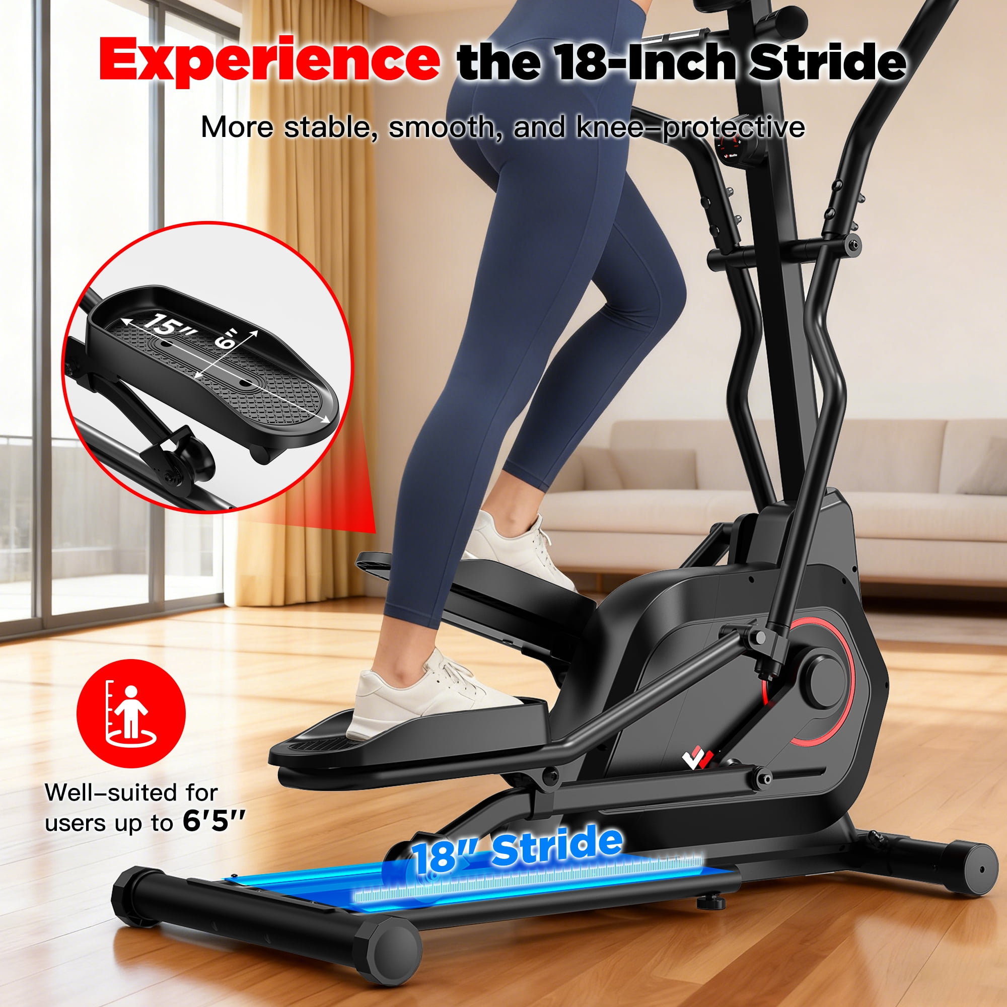 Elliptical Machine, Total Body Fitness Cross Trainer for Home Use, Cardio Workout Training Elliptical Trainers with Hyper-Quiet Electromagnetic Front Driving System, 18IN Stride, 14 Resistance Levels