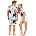 thumbnail image 4 of IYYVV Halloween Couple Matching Satin Pajamas Sets Short Sleeve Button Down Silk Pjs Aesthetic Blood Rose Sleepwear 2 Piece Lounge Set White L, 4 of 5