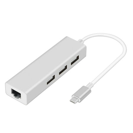 Adaptateur USB C vers Ethernet avec HUB USB 2.0 de type C 3 ports Adaptateur  LAN de carte réseau RJ45 pour Macbook Type USB-C