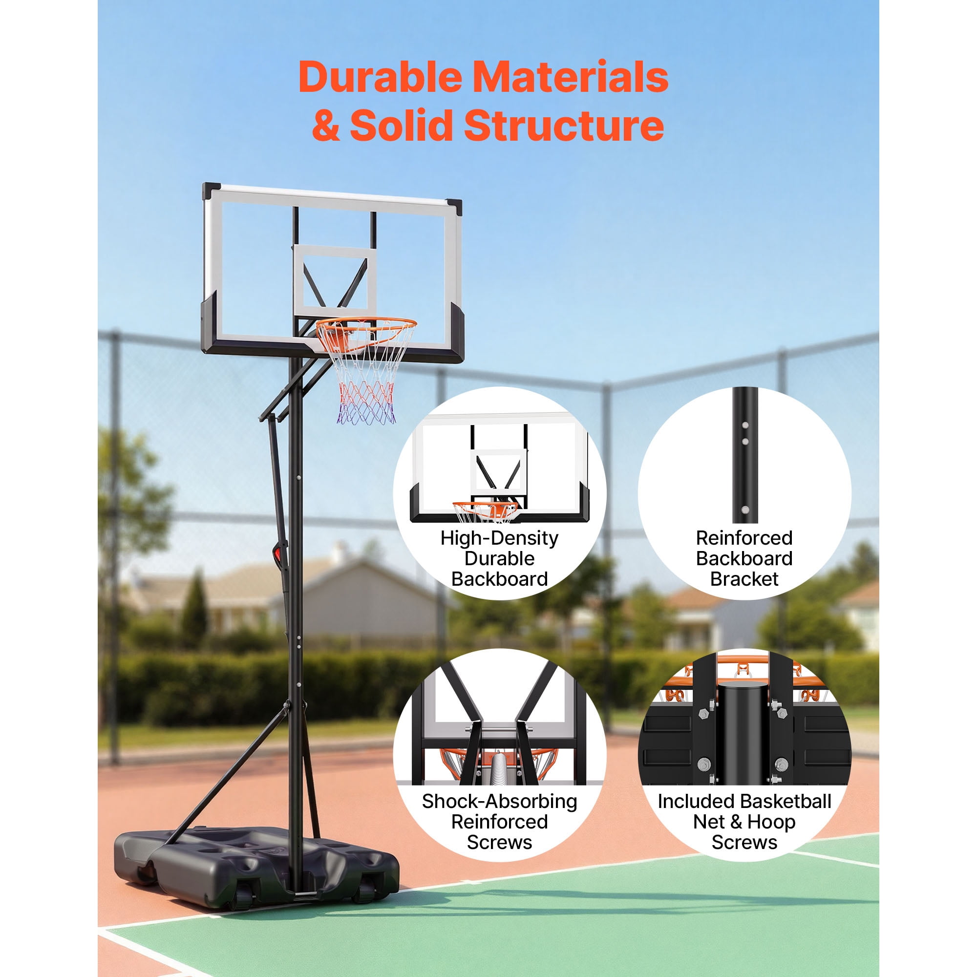 KFFKFF Portable Basketball Hoop with Adjustable Height Outdoor – 10 ft, 79.15 lbs, Red