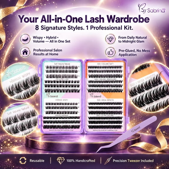 8-in-1 No Glue Lash Book - Self-Adhesive Eyelash Extension Kit with Anti-Stick Tweezer, 10/12/14mm