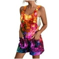 thumbnail image 2 of DDAPJ pyju 2025 Summer Rompers for Women Tie Dye Print Sleeveless Suspenders Short Overalls Loose Casual Wide Leg Jumpsuits Shorts with Pockets Clearance Sale Purple M, 2 of 5