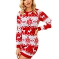 thumbnail image 1 of Liacowi Women Christmas Knitted Dress Elk Snowflake Print Long Sleeve Mini Dresses for Party Streetwear, 1 of 9