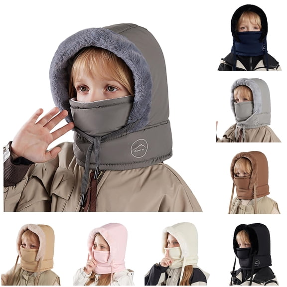 Krdevn Kids Winter Lined Balaclava Hood Hat Detachable Face Cover Windproof Warm Headwear Unisex for Toddler Boys Girls