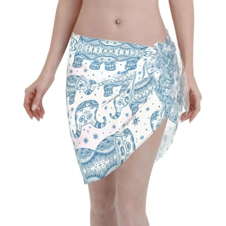 PRIYAL Boho Elephant Women Short Sarongs Beach Wrap - Chic Bikini Skirt - Translucent  Sexy Pool Wrap for Vacation Fashion