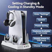 PS5 Cooling Stand with Turbo Fan - 2 USB Ports, Headset Holder & Remote Slot - Fits PS5 Slim/Disc/Digital (2023/2020) - 3-Speed Cooling Docking Station