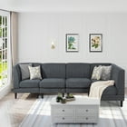 Walsunny Linen Fabric Convertible L-Shaped Sectional Sofa(Dark Gray ...