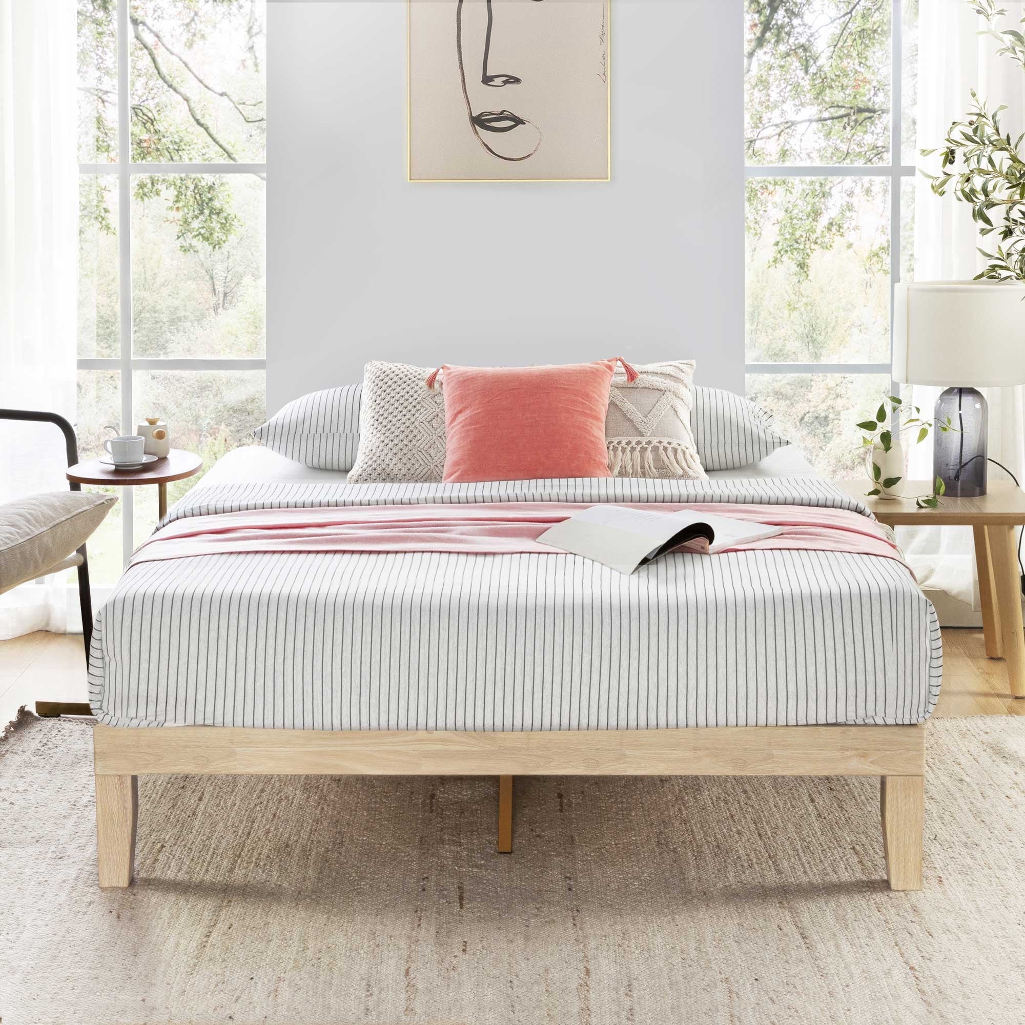 Best Price Mattress Naturalista Classic 12" Solid Wood Platform Bed with Wooden Slats, White Wash, King