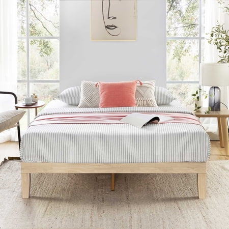 Best Price Mattress Naturalista Classic 12" Solid Wood Platform Bed with Wooden Slats, White Wash, King