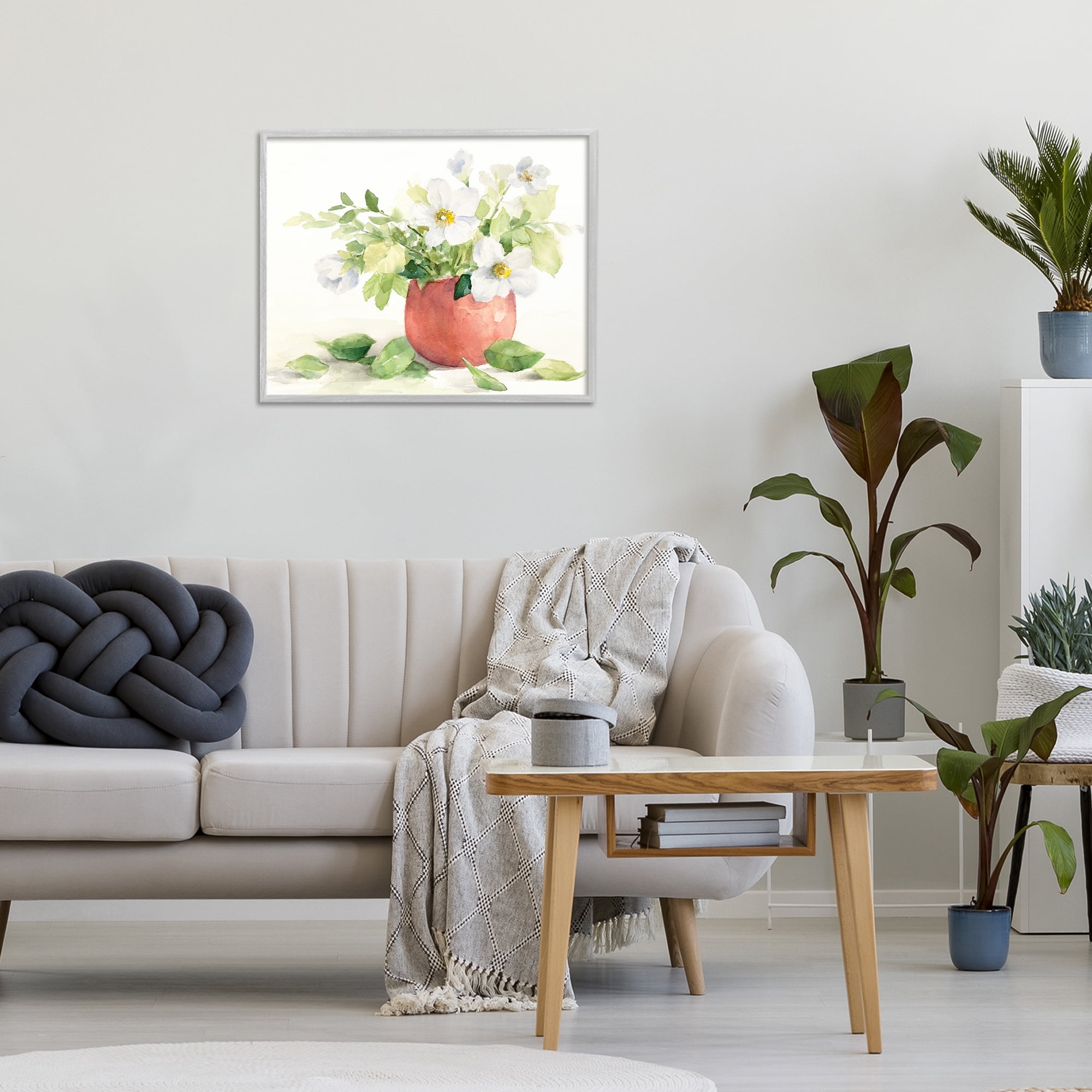 Stupell Industries White Anemones in Copper Vase Gray Framed Giclee Art, design by Lanie Loreth