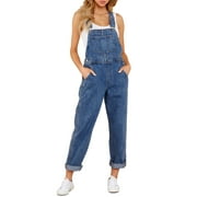 LookbookStore Women's Casual Stretch Adjustable Straps Denim Bib Overalls Jeans Pants Jumpsuits Cody Blue Sizes XS-2XL