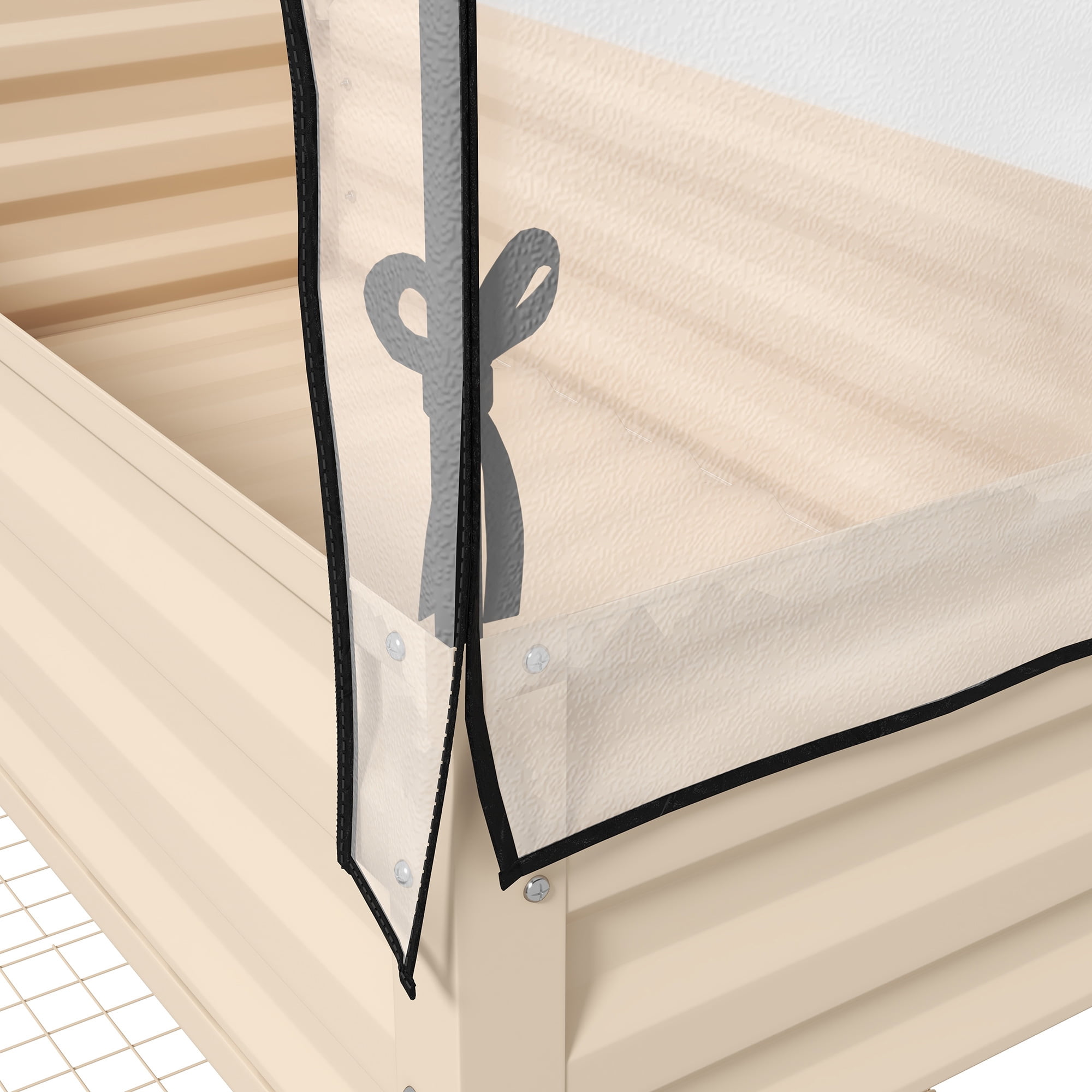 Outsunny Raised Garden Bed with Cover and Storage Shelf, Rectangular Metal Elevated Planter Box with Legs and Bed Liner, Cream