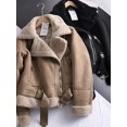 thumbnail image 1 of -Chaqueta corta de piel de oveja para mujer, abrigo grueso y cálido de ante, color marrón, ideal para invierno, 1 of 5
