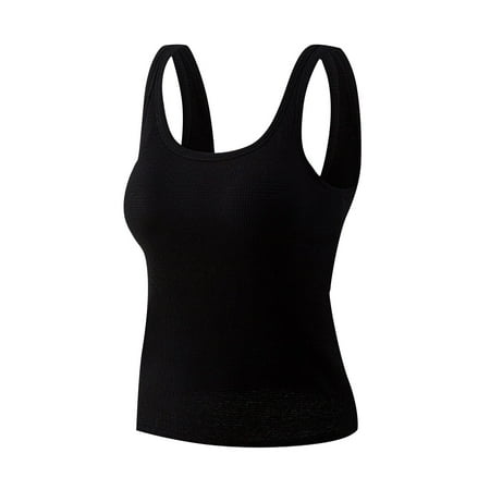 Shelf Bra Tank Tops for Women Camisole Adjustable Spaghetti Strap Padded Undershirts Black XL