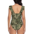 thumbnail image 6 of Yiaed Green Snake Skin Print Women's Ruffled One Piece Swimsuit V Neck Swimwear Slimming Monokini for Woman-Large, 6 of 8