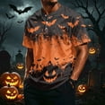 thumbnail image 2 of Halloween Shirts for Men Short Sleeve T-Shirts Pumpkin Bat All Over Pumpkin Print Novelty Spooky Holiday Tops Orange L, 2 of 7