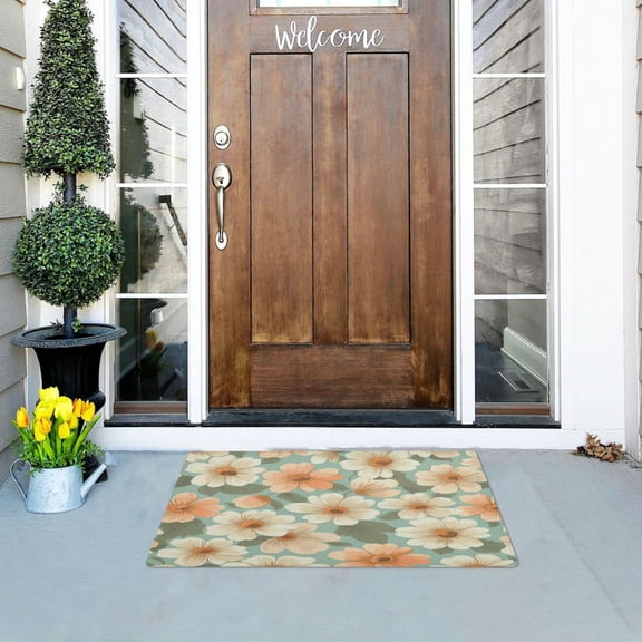 Floral Pattern in Pastel Colors Highly Absorbent Polyester Doormat Anti-slip Anti-fouling Indoor Outdoor Entrance Welcome Mat 32×20in.