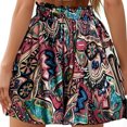 thumbnail image 5 of Women Cotton Linen Casual High Waist Drawstring Retro Printed Boho Shorts Pants Summer Beach Loose Fit Wide Leg Shorts Trendy Vacation Bottom Light Brown XXL, 5 of 6