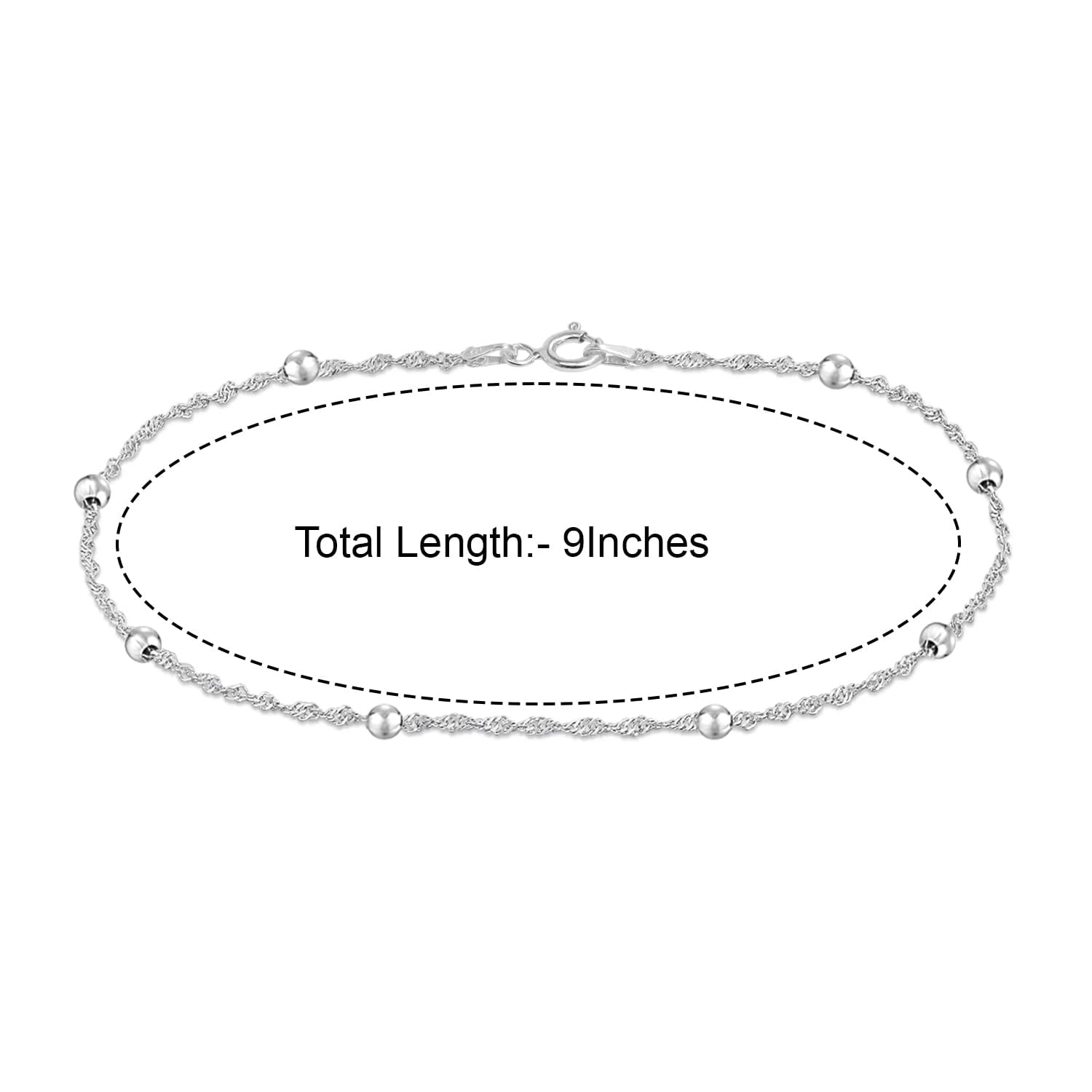 LeCalla 925 Sterling Silver Ankle Bracelet for Women | Beaded Station Chain Anklet | Singapore Chain Beaded Link Anklets Foot Jewelry 9 Inches