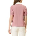 thumbnail image 3 of MODA NOVA Junior's Contrast Collar Tie Ruffle Button Short Sleeve Work Shirt Pink L, 3 of 5