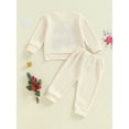 thumbnail image 5 of Elippeo Baby Boy Girl Christmas Waffle Outfit 6 12 18 24 Months 3 Years  Letter Embroidery Long Sleeve Sweatshirt Elastic Waist Pants 2 Piece Set, 5 of 9